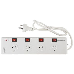 White 4 Outlet Power Board Individually Switched w/ 1.2m Power Lead