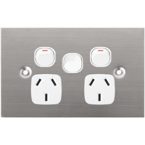 White Stainless Steel GPO Dual Power Point 10A with Extra Switch 15A