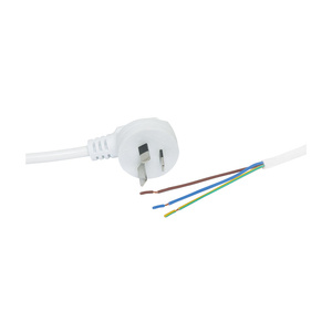 White 7.5A 90 Degree 3 Pin Plug Mains Cord with Bare Wire end 2M