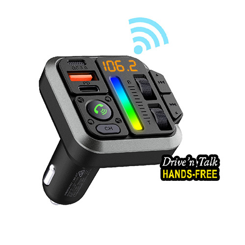 Handsfree Car Kit + FM Transmitter and PD 30W USB C + A Charger