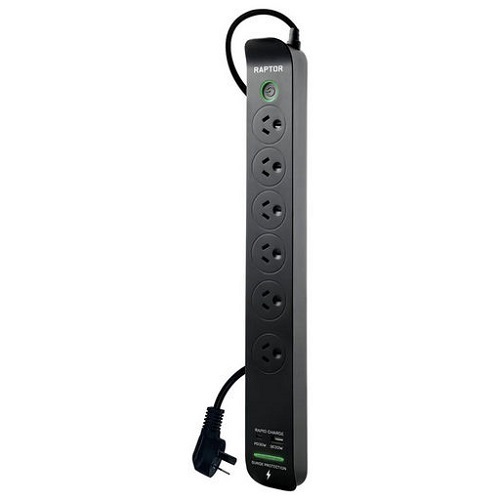 Raptor 6 Outlet Surge Protected Power Board w/ QC3.0 USB-A & USB-C PD Charge Ports