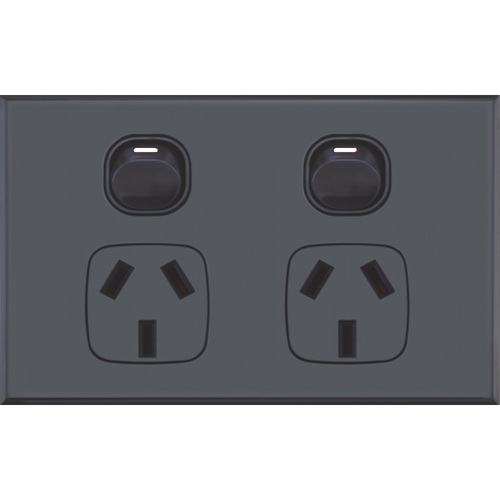 Slim GPO Double Power Point Socket - Gloss Black 